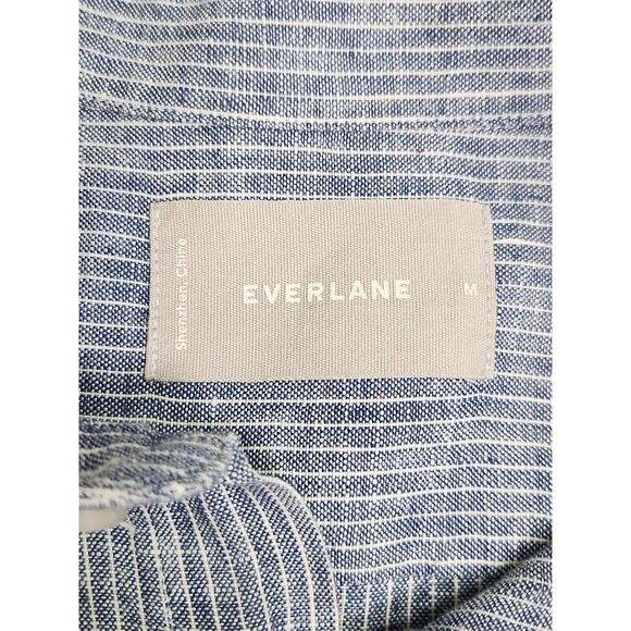 Everlane The Classic Short-Sleeve Shirt in Linen Striped Blue Size M - Picture 4 of 7